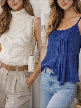 GAP Bundle Knit Sleeveless Turtleneck + Blue Adjustable Tank Cotton Tops XS